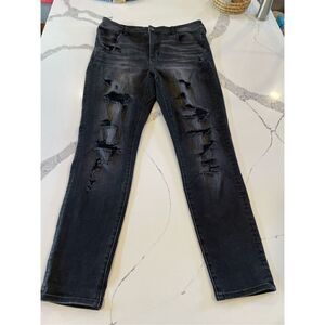 American Eagle Hi-Rise Super Stretch Jegging Black Distressed Women’s Sz 16 Long